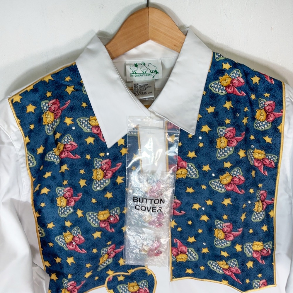 VTG 90s Quacker Factory NEW Cat Print Button Up Shirt Womens L Cat Lady Grandma
